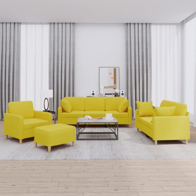vidaXL 4-tlg. Sofagarnitur mit Kissen Hellgelb Stoff vidaXL 4-tlg. Sofagarnitur mit Kissen Hellgelb Stoff