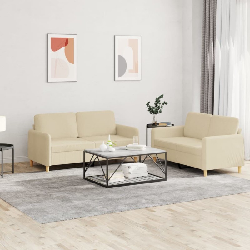 vidaXL 2-tlg. Sofagarnitur mit Kissen Creme Stoff vidaXL 2-tlg. Sofagarnitur mit Kissen Creme Stoff