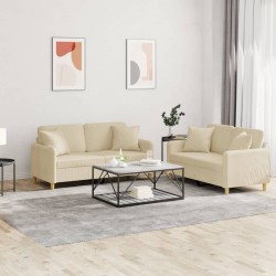 vidaXL 2-tlg. Sofagarnitur mit Kissen Creme Stoff