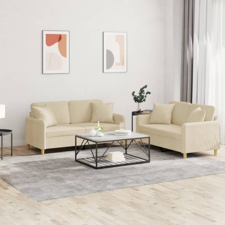 vidaXL 2-tlg. Sofagarnitur mit Kissen Creme Stoff