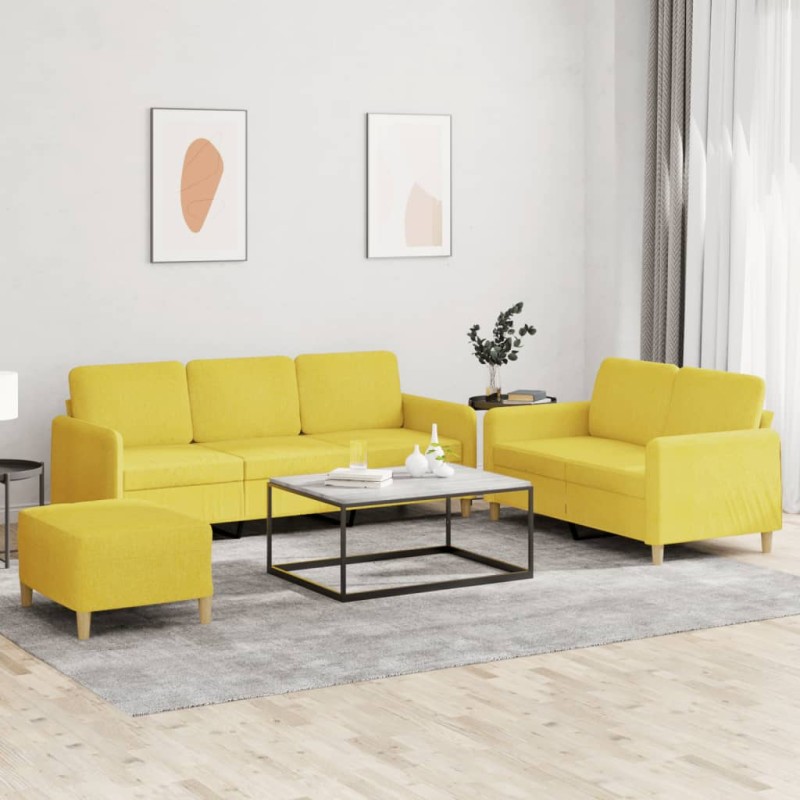vidaXL 3-tlg. Sofagarnitur mit Kissen Hellgelb Stoff vidaXL 3-tlg. Sofagarnitur mit Kissen Hellgelb Stoff