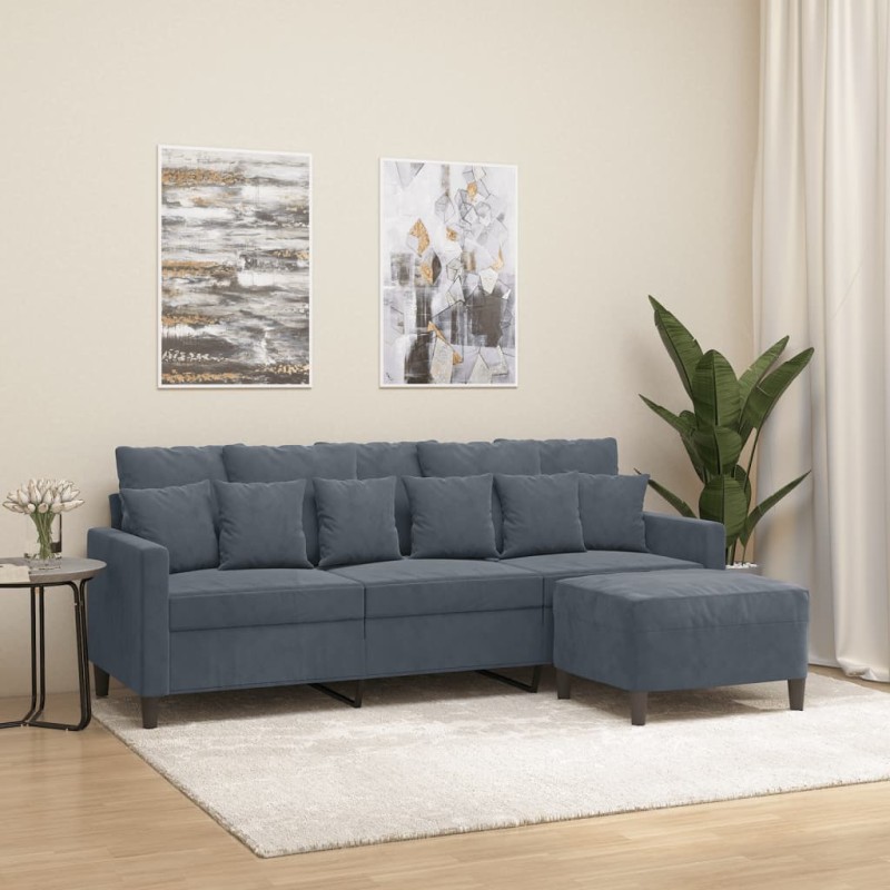 vidaXL 3-Sitzer-Sofa mit Hocker Dunkelgrau 180 cm Samt vidaXL 3-Sitzer-Sofa mit Hocker Dunkelgrau 180 cm Samt