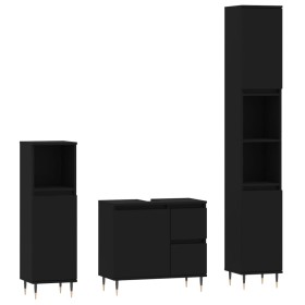 vidaXL 3-tlg. Badmöbel-Set Schwarz Holzwerkstoff