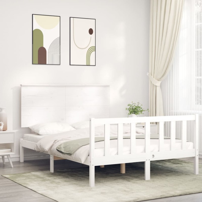 vidaXL Massivholzbett mit Kopfteil Weiß 120x200 cm vidaXL Massivholzbett mit Kopfteil Weiß 120x200 cm