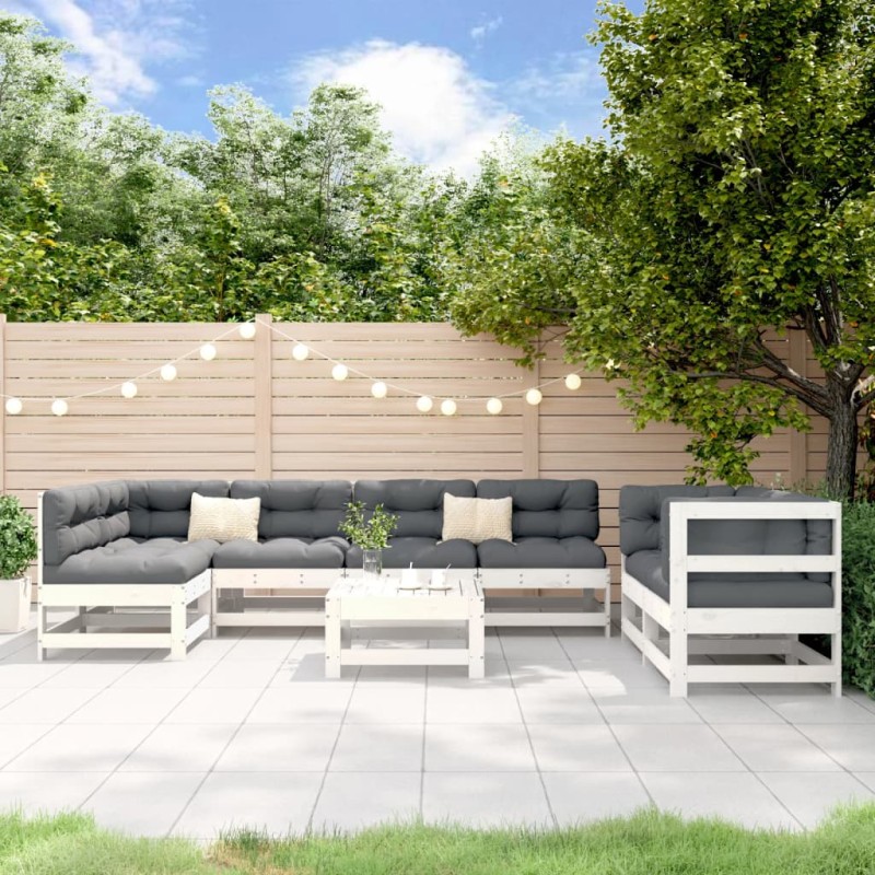 vidaXL 8-tlg. Garten-Lounge-Set Weiß Massivholz Kiefer vidaXL 8-tlg. Garten-Lounge-Set Weiß Massivholz Kiefer