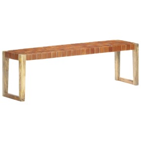 vidaXL Bank 150 cm Braun Echtleder und Massivholz Mango 