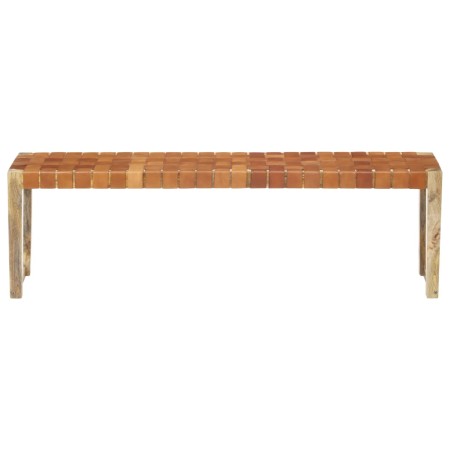 vidaXL Bank 150 cm Braun Echtleder und Massivholz Mango 