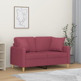 vidaXL 2-Sitzer-Sofa mit Zierkissen Weinrot 120 cm Stoff