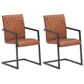 vidaXL Freischwinger 2 Stk. Braun Echtleder 