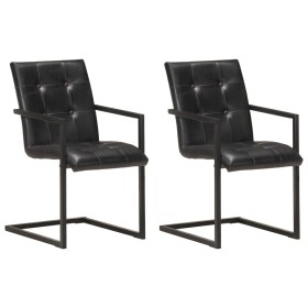 vidaXL Freischwinger 2 Stk. Schwarz Echtleder 