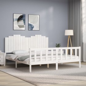 vidaXL Massivholzbett mit Kopfteil Weiß 180x200 cm