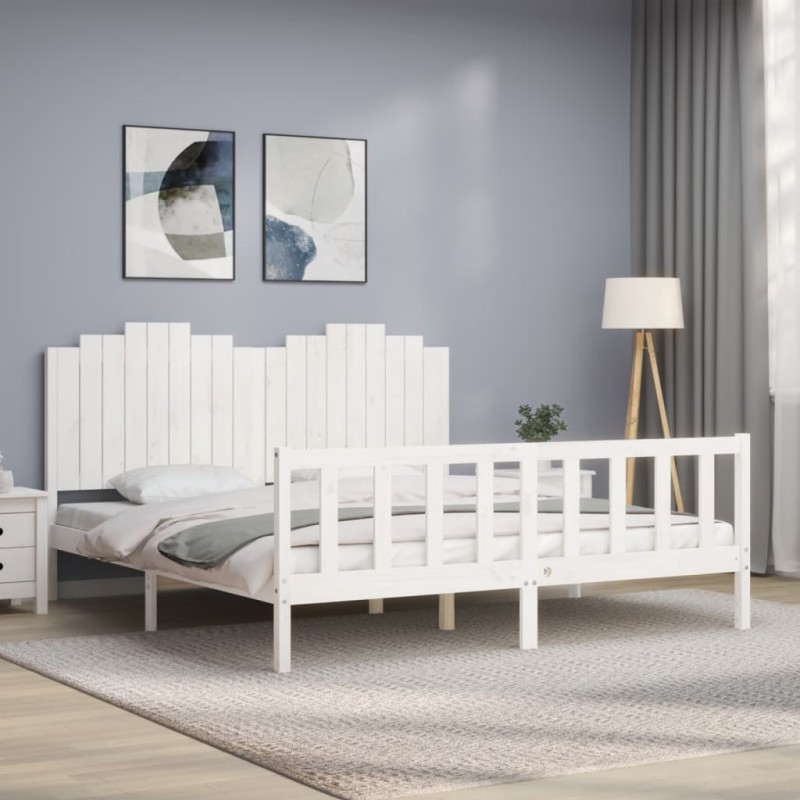 vidaXL Massivholzbett mit Kopfteil Weiß 180x200 cm vidaXL Massivholzbett mit Kopfteil Weiß 180x200 cm
