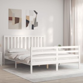 vidaXL Massivholzbett mit Kopfteil Weiß 160x200 cm