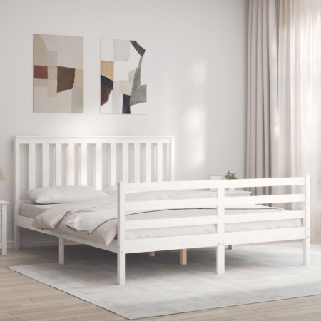 vidaXL Massivholzbett mit Kopfteil Weiß 160x200 cm