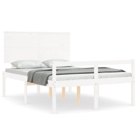 vidaXL Seniorenbett mit Kopfteil Weiß Massivholz