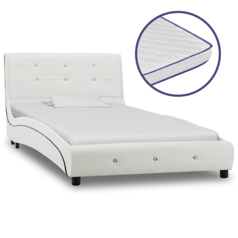 vidaXL Bett mit Memoryschaum-Matratze Weiß Kunstleder 90×200 cm vidaXL Bett mit Memoryschaum-Matratze Weiß Kunstleder 90×200 cm