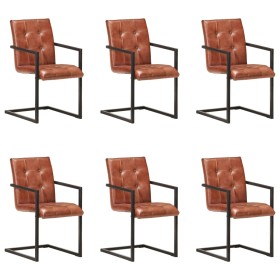 vidaXL Freischwinger 6 Stk. Braun Echtleder 