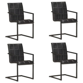 vidaXL Freischwinger 4 Stk. Schwarz Echtleder 