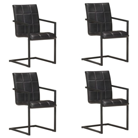 vidaXL Freischwinger 4 Stk. Schwarz Echtleder 