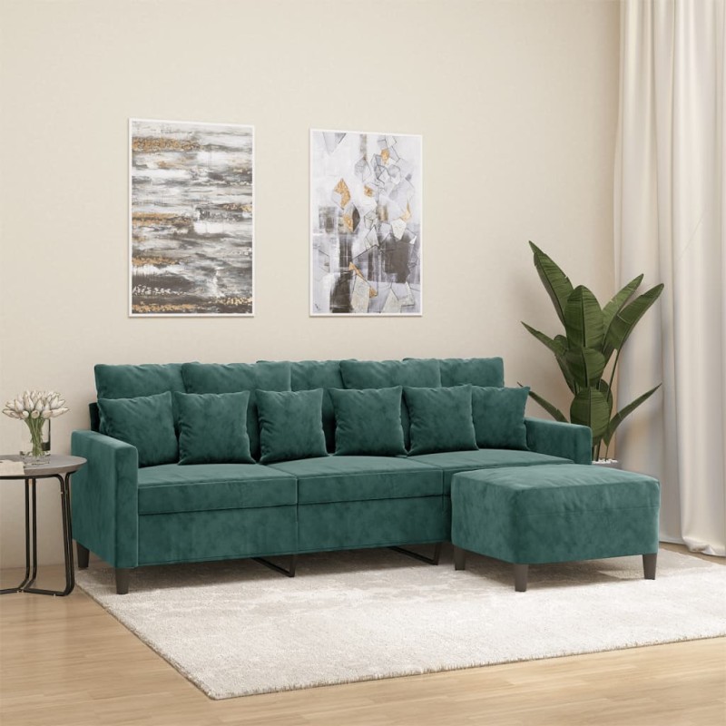 vidaXL 3-Sitzer-Sofa mit Hocker Dunkelgrün 180 cm Samt vidaXL 3-Sitzer-Sofa mit Hocker Dunkelgrün 180 cm Samt