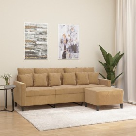 vidaXL 3-Sitzer-Sofa mit Hocker Braun 180 cm Samt