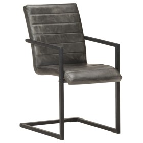 vidaXL Freischwinger 2 Stk. Grau Echtleder 