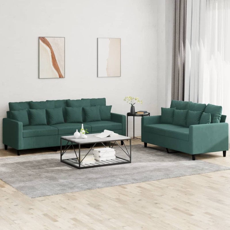 vidaXL 2-tlg. Sofagarnitur mit Kissen Dunkelgrün Samt vidaXL 2-tlg. Sofagarnitur mit Kissen Dunkelgrün Samt