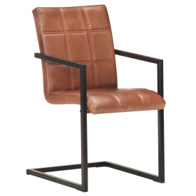vidaXL Freischwinger 4 Stk. Braun Echtleder 