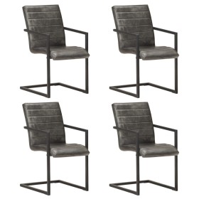 vidaXL Freischwinger 4 Stk. Grau Echtleder 