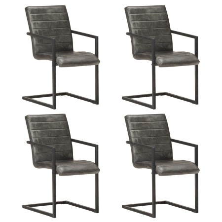 vidaXL Freischwinger 4 Stk. Grau Echtleder 