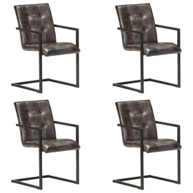 vidaXL Freischwinger 4 Stk. Grau Echtleder 