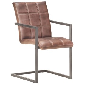 vidaXL Freischwinger 4 Stk. Braun Echtleder 