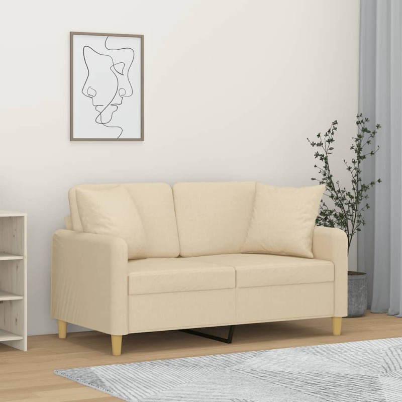 vidaXL 2-Sitzer-Sofa mit Zierkissen Creme 120 cm Stoff vidaXL 2-Sitzer-Sofa mit Zierkissen Creme 120 cm Stoff