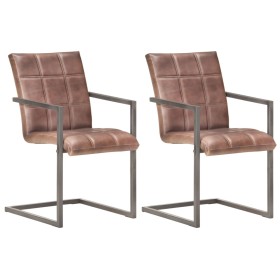 vidaXL Freischwinger 2 Stk. Braun Echtleder 