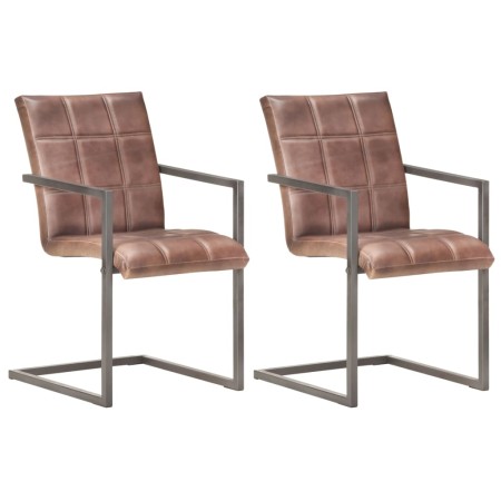 vidaXL Freischwinger 2 Stk. Braun Echtleder 