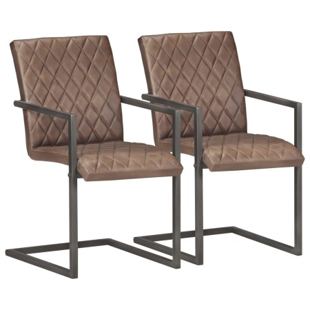 vidaXL Freischwinger 2 Stk. Braun Echtleder 