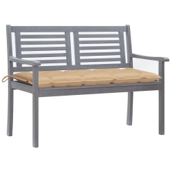2-Sitzer-Gartenbank mit Auflage 120 cm Grau Eukalyptusholz