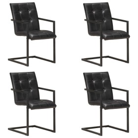 vidaXL Freischwinger 4 Stk. Schwarz Echtleder 