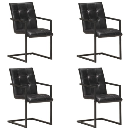 vidaXL Freischwinger 4 Stk. Schwarz Echtleder 