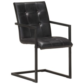 vidaXL Freischwinger 4 Stk. Schwarz Echtleder 