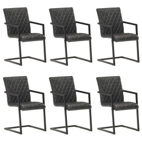 vidaXL Freischwinger 6 Stk. Schwarz Echtleder 