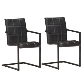 vidaXL Freischwinger 2 Stk. Schwarz Echtleder 