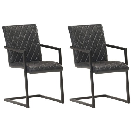 vidaXL Freischwinger 2 Stk. Schwarz Echtleder 