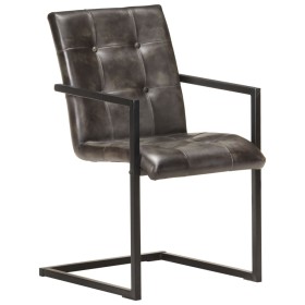 vidaXL Freischwinger 2 Stk. Grau Echtleder 
