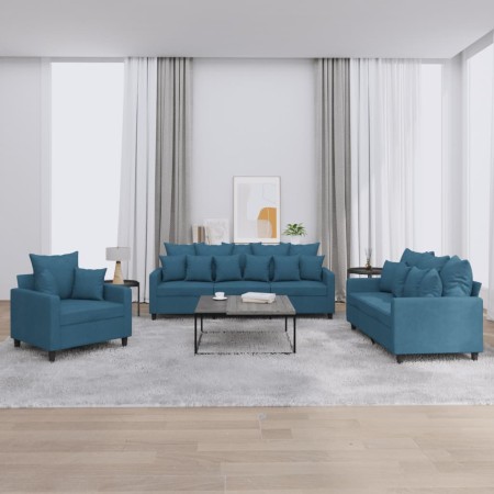 vidaXL 3-tlg. Sofagarnitur mit Kissen Blau Samt