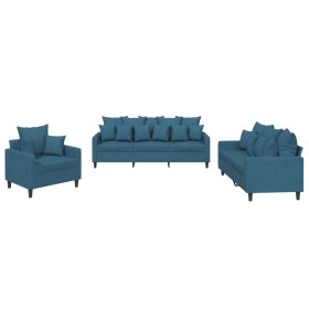 vidaXL 3-tlg. Sofagarnitur mit Kissen Blau Samt