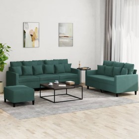 vidaXL 3-tlg. Sofagarnitur mit Kissen Dunkelgrün Samt