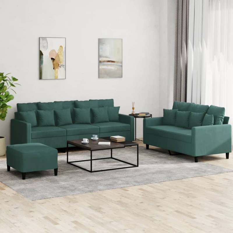 vidaXL 3-tlg. Sofagarnitur mit Kissen Dunkelgrün Samt vidaXL 3-tlg. Sofagarnitur mit Kissen Dunkelgrün Samt
