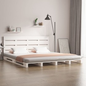 vidaXL Massivholzbett ohne Matratze Weiß 160x200 Kiefernholz
