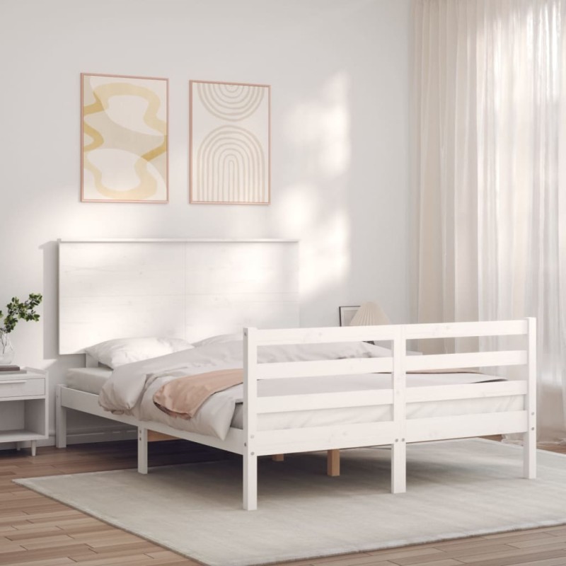 vidaXL Massivholzbett mit Kopfteil Weiß vidaXL Massivholzbett mit Kopfteil Weiß